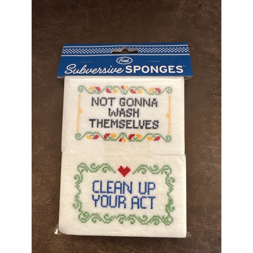 Set of 2 Novelty Fun Kitchen Subversive Cross Stitch Scubbing Sponges